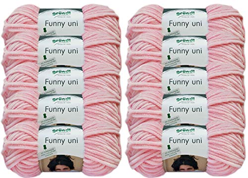Gründl Wolle/HdK-Versand 10x100 Gramm (1 KG) Funny Uni Wollpaket Softgarn SB Pack Babygarn inkl. Anleitung für EIN Funny Bunny (06 Rosa)