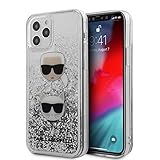 KARL LAGERFELD Handyhülle für iPhone 12 Pro Hard Case PC/TPU Liquid Glitter mit Karl & Choupette Heads Silber Easy Snap On Drop Protection Case Offiziell lizenziert