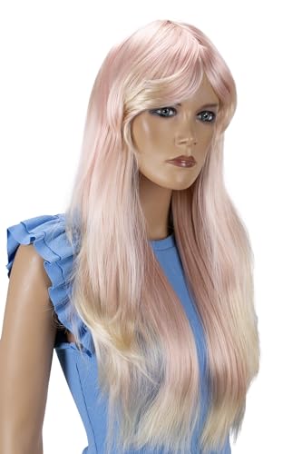 PRETTYSHOP Perücke Fasching Karneval Cosplay Partyperücke Langhaar Rosa Blond PHK18