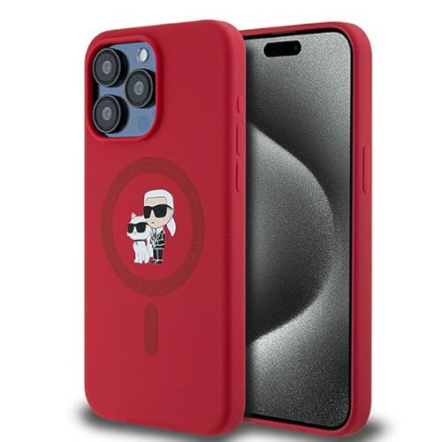 CG Mobile Karl Lagerfeld KLHMP15XSCMKCRHR Hülle für iPhone 15 Pro Max 6.7" Rot hardcase Silicone Karl & Choupette Ring