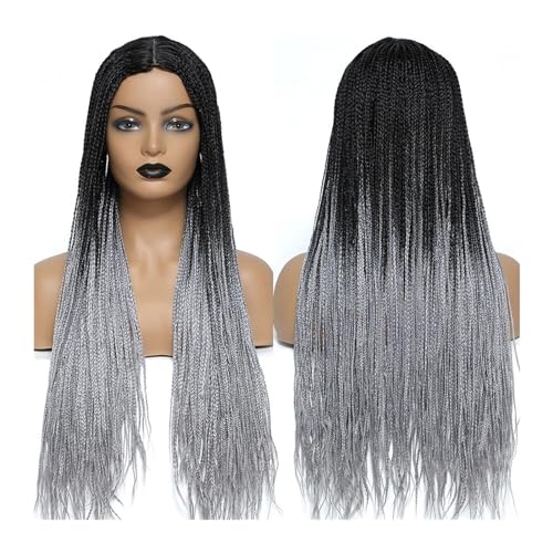 Perücken für Frauen Perruque Tresses Africaines Femmes Box Crochet Braids Perücken Perruque Handgefertigte geflochtene Kunsthaar-Zöpfe-Perücken für den täglichen Gebrauch(1B Grey Color)