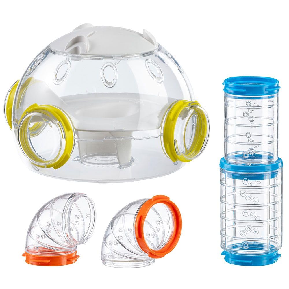 Ferplast Röhren Hamster-Set, Zubehör für Hamsterkäfig, insgesamt 4 Teile, inklusive Gehäusemodul, Hamster Tunnel Rohr mit Belüftungslöchern, Kurven und Beschlägen, KIT LAB, Hamster Spielzeug