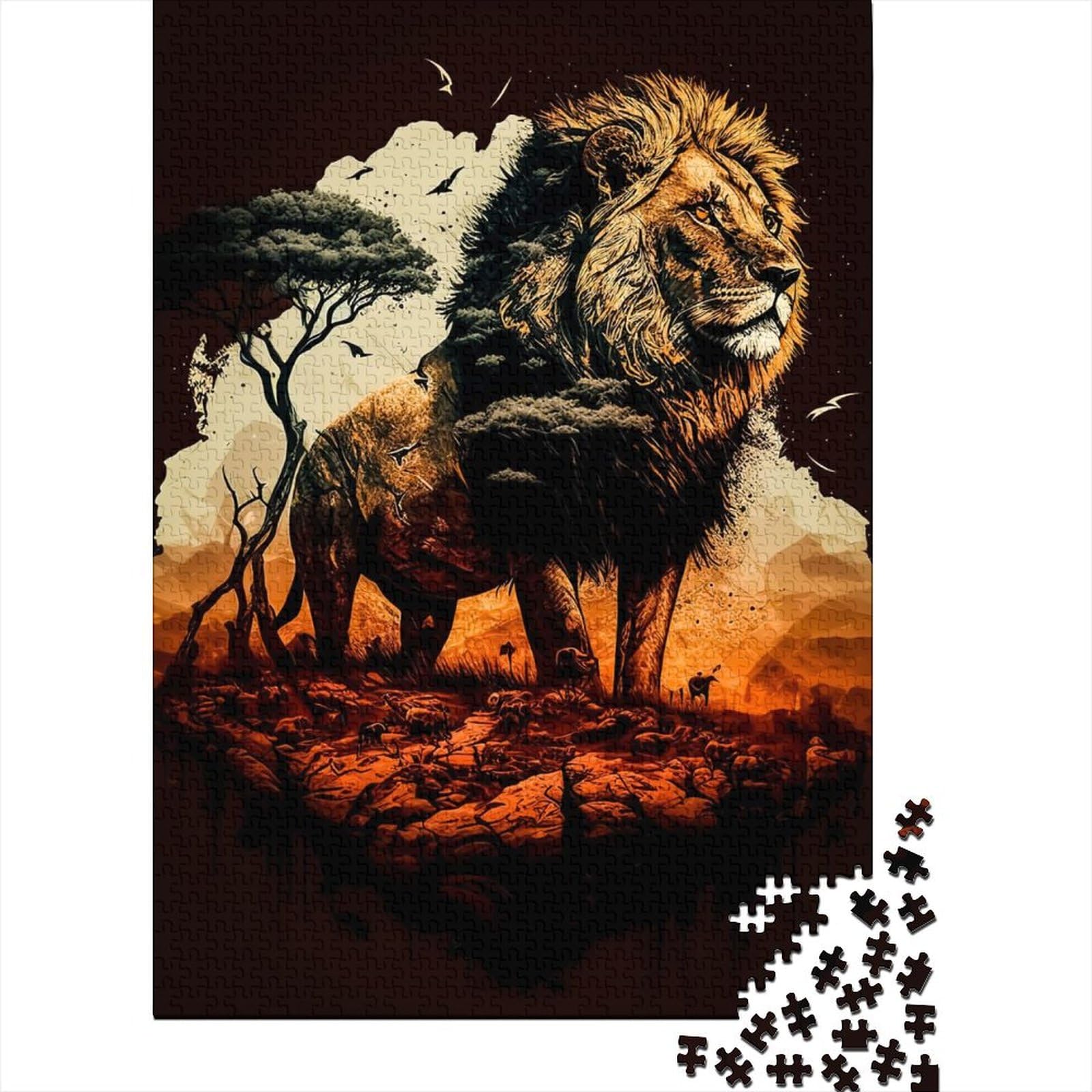 1000-teiliges Puzzle für Erwachsene, König der Löwen im Dschungel, lustiges Puzzle für Erwachsene, 1000-teiliges Holzpuzzle für Erwachsene und Teenager, 75 x 50 cm