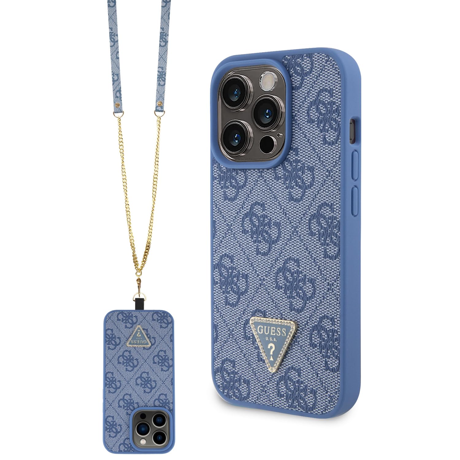 Guess GUHCP15LP4TDSCPB Hülle für iPhone 15 Pro 6.1" Blau hardcase Crossbody 4G Metal Logo