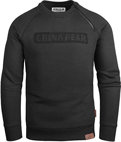 Grin&Bear Herren Crew Neck mit Design Rubber Zip schwarz M GEC541