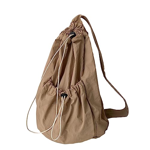 ohodhmnu Damen-Tragetasche, Kordelzug, gerüscht, Nylon, lässig, trendige Taschen, große Kapazität, Schultertasche für Mädchen, Frauen, vielseitige Taschen, coffee, no small bag