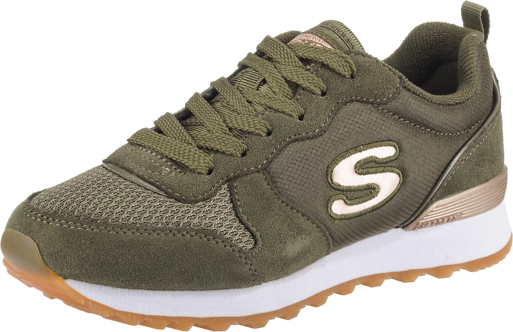 Skechers Damen Retros-og 85-goldn Gurl Sneaker, Olive Suede Nylon Mesh Rose Gold Trim Old, 36 EU