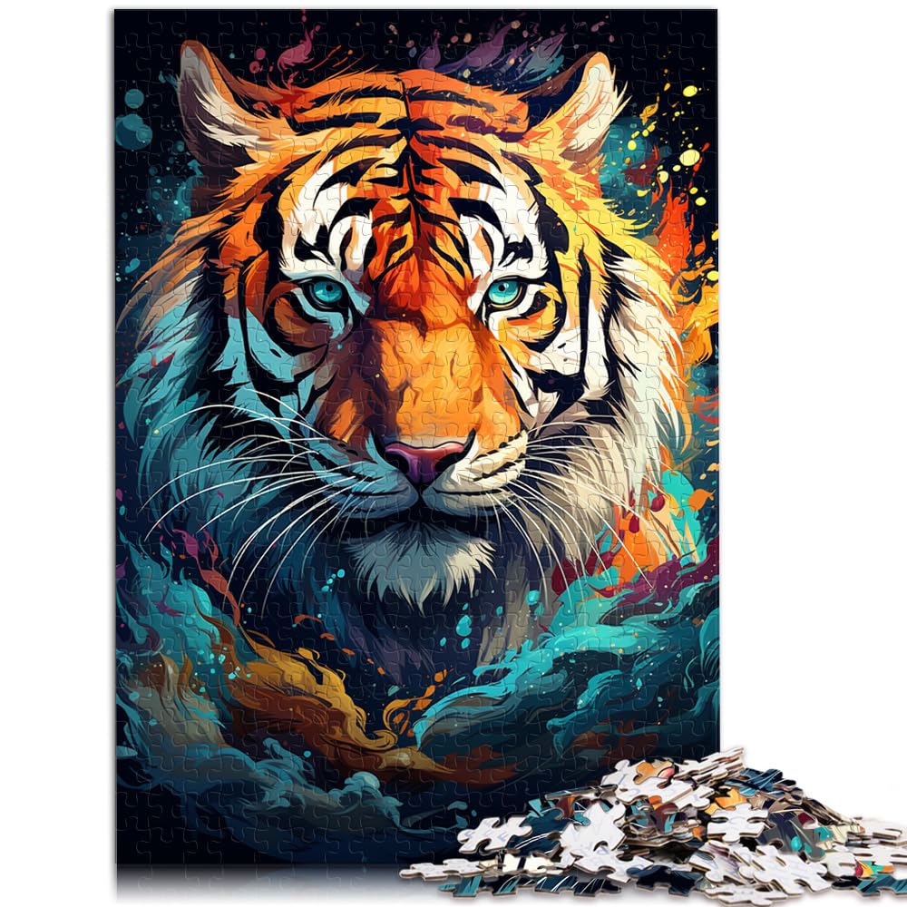 Puzzlespiele Wilder bunter Tiger 1000-teiliges Holzpuzzle Jedes Teil ist einzigartig - Anspruchsvolles Familienspaßspiel 1000 Teile (50 x 75 cm)