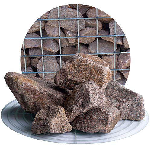 Schicker Mineral – 25 kg Granit Gabionensteine Rot – unbehandelte Bruchsteine in rötlicher Farbe und diversen Größen erhältlich – witterungs- & frostbeständiger Naturstein (Ø 32-60 mm)