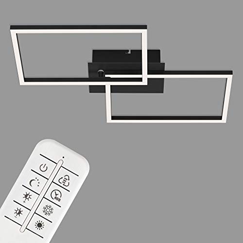 Briloner Leuchten - LED Deckenleuchte, Deckenlampe dimmbar, inkl. Fernbedienung, inkl. Farbtemperatursteuerung, inkl. Nachtlichtfunktion und Timer, Schwarz, 500x388x78mm, 3149-015