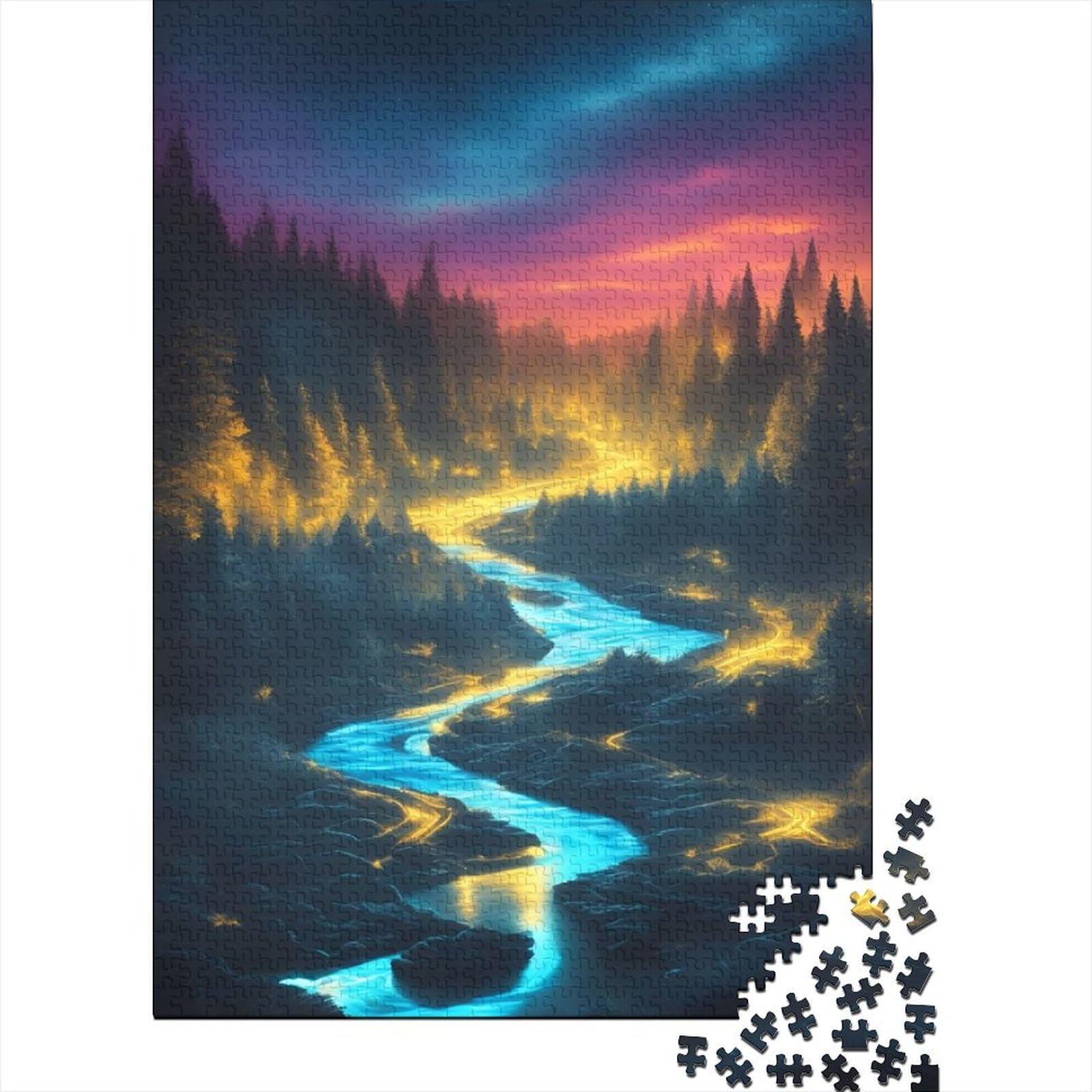 Neonwald-Holzpuzzle für Erwachsene, Puzzle-Spielzeug, Puzzle für Erwachsene, 1000 Teile, Entspannungspuzzle-Spiele, Denksport-Puzzle (Größe: 75 x 50 cm)