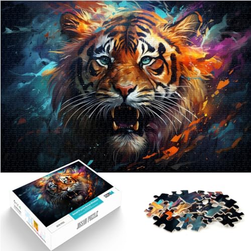 Puzzle Fantasie-Puzzle mit buntem Tiger, Puzzle für Erwachsene, 1000-teiliges Holzpuzzle mit passendem Poster und Wissensblatt, 1000 Teile (50 x 75 cm)