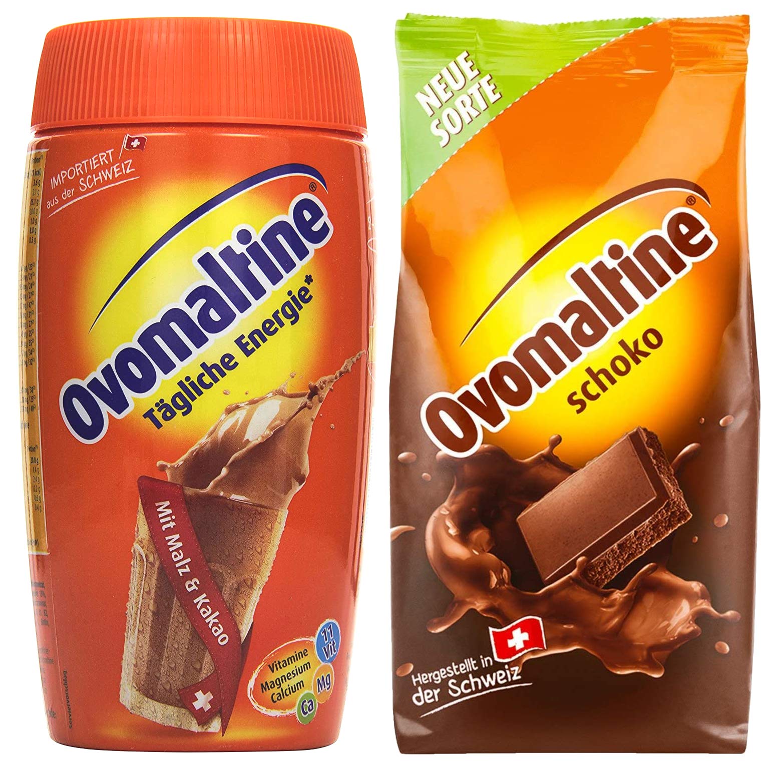 Probierpaket Ovomaltine Getränkepulver 2er Pack, 450 g Schokopulver, 500 g Dose Cassic Pulver