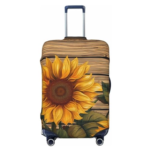 CSGJMYGS Kofferabdeckung aus Holz, Sonnenblumen-Motiv, waschbar, modisch, dehnbar, kratzfest, passend für 45,7 - 81,3 cm Gepäck, XL, Schwarz, XL, Schwarz , XL