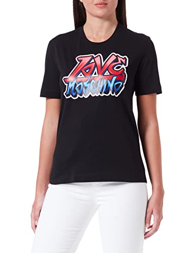 Love Moschino Damen Regular Fit Short Sleeves T-shirt With Graffiti Print T Shirt, Schwarz, 40 EU