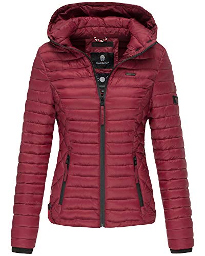 MARIKOO Damen Jacke Steppjacke Frühling Übergangsjacke gesteppt Kapuze Samtpfote Bordeaux 38 - M