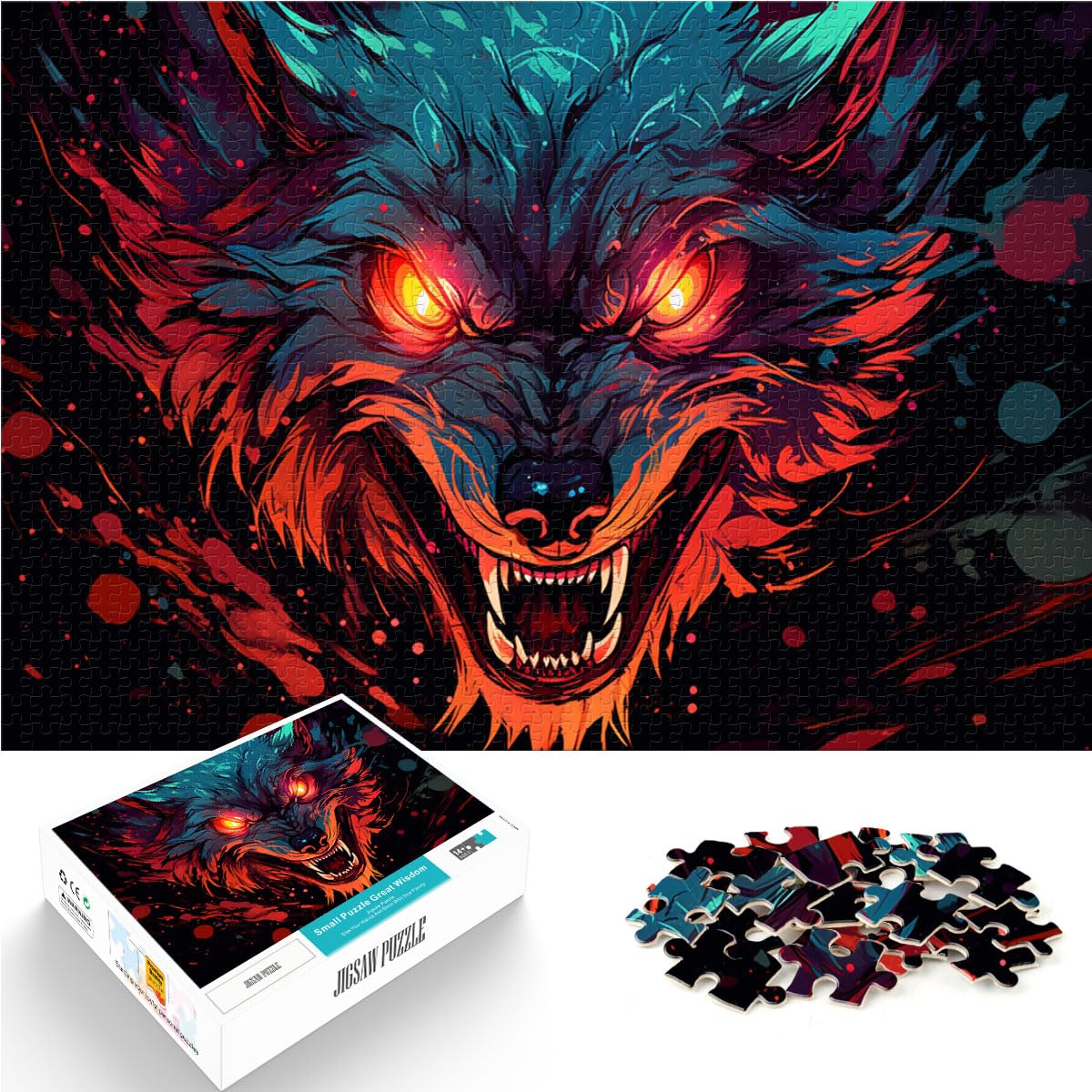 Puzzles für „Wütender Wolf auf dunklem Planeten“. Puzzles für Erwachsene, 1000-teiliges Holzpuzzle. anspruchsvolles, unterhaltsames Familienspiel. 1000 Teile (50 x 75 cm)