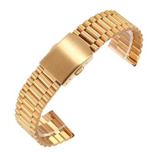 THBGTCNQ Uhrenarmband aus Edelstahl, 3-reihig, Ersatzarmband for Smartwatch, 12 mm, 14 mm, 16 mm, 18 mm, 20 mm, Unisex-Metallarmband(Gold,16mm)