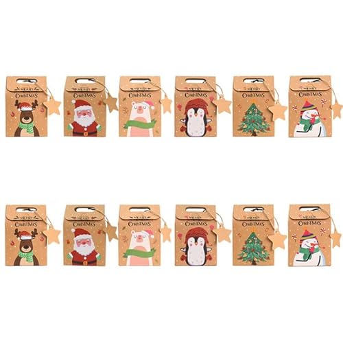 12/24 stücke Weihnachten Kraftpapier Box Süßigkeiten Geschenkboxen Weihnachtsmann Verpackung Beutel Party Favor Weihnachten Neujahr Decor Supplies-12pcs,9.4x6x14cm