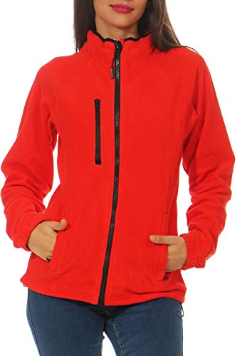 Happy Clothing Damen Fleecejacke Microfleece Outdoor-Jacke ohne Kapuze mit Kragen Dunkelblau Schwarz S M L, Größe:XS, Farbe:Rot