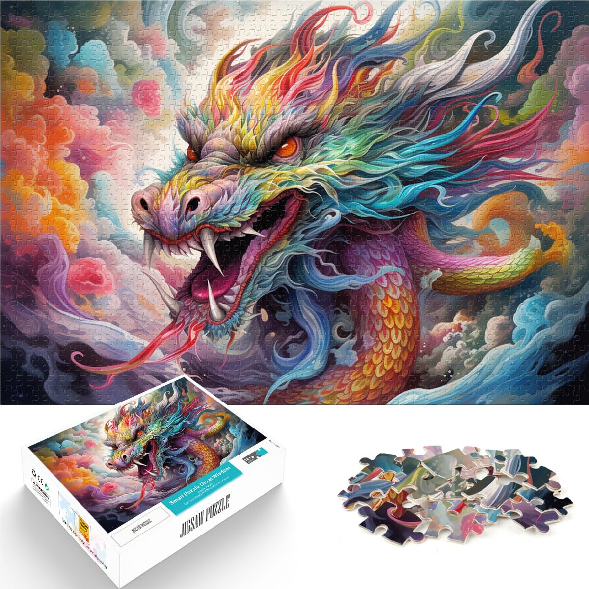 Puzzlespiel Bunter Drache Puzzle für Erwachsene 1000 Teile Holzpuzzle Familienaktivität Puzzle Lernspiele 1000 Teile (50x75cm)