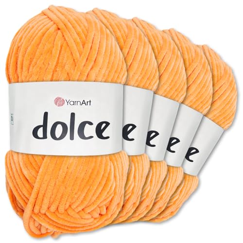 Frida's Wollhaus YarnArt 5 x 100 g Dolce Chenille Wolle Garn Stricken Häkeln Amigurumi 52 Farben (852 | Orange)