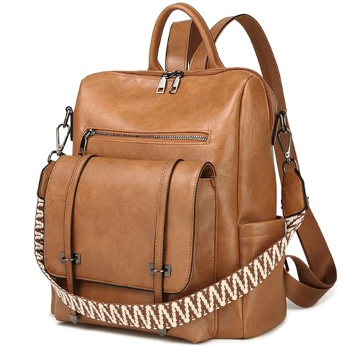 Leathario Damen Rucksack Vaganem Leder,Cityrucksack Groß und Wasserdicht, Rucksackhandtasche Stylisch Beige,Rucksack Elegant für Reise,Schule