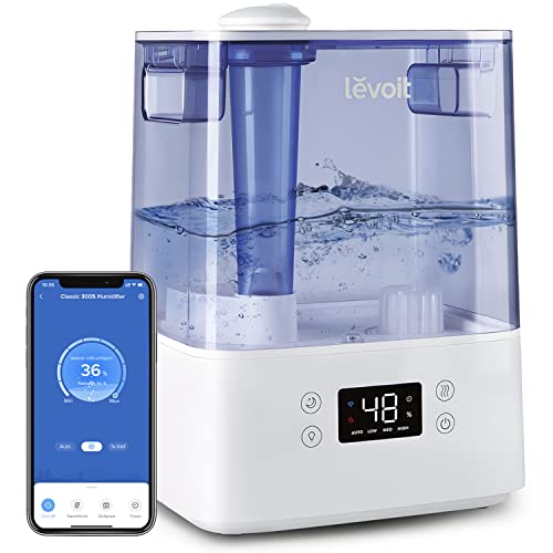 LEVOIT 6L Luftbefeuchter für Große Räume Schlafzimmer bis 47m², Top-Fill Smart Humidifier Raumluftbefeuchter bis 60H, Ultra Leise 26dB Ultraschall Raumbefeuchter für Kinderzimmer Baby und Pflanzen