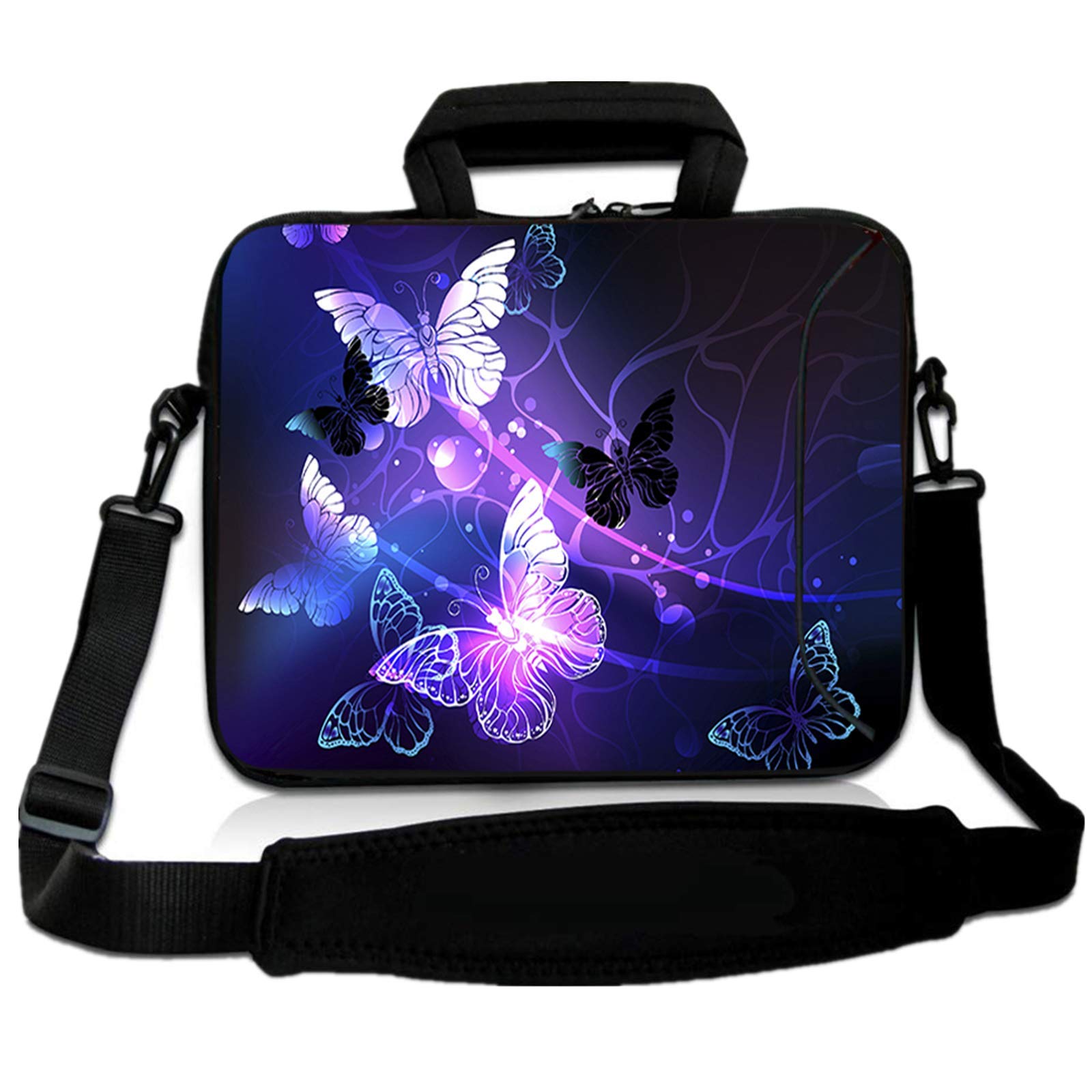 RICHEN Laptop-Schultertasche, Notebook-Griff, Neopren, weiche Tragetasche mit Zubehörfach (35,6 - 39,6 cm, Schmetterlinge)