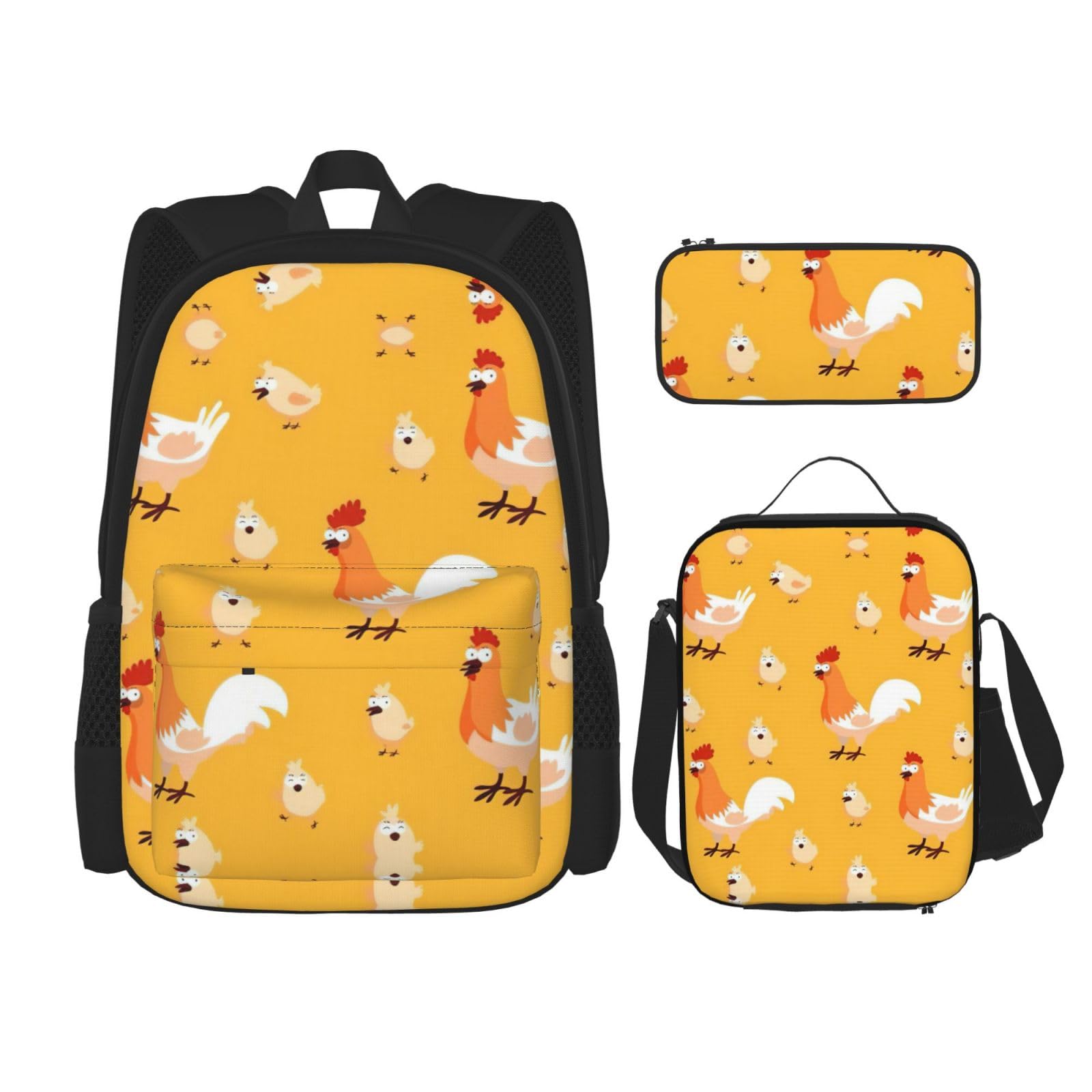 WURTON Huhn Küken Druck Schule Rucksack 3 in 1 Büchertasche Set Mit Lunchbox Bleistift Fall Reise Laptop Daypacks