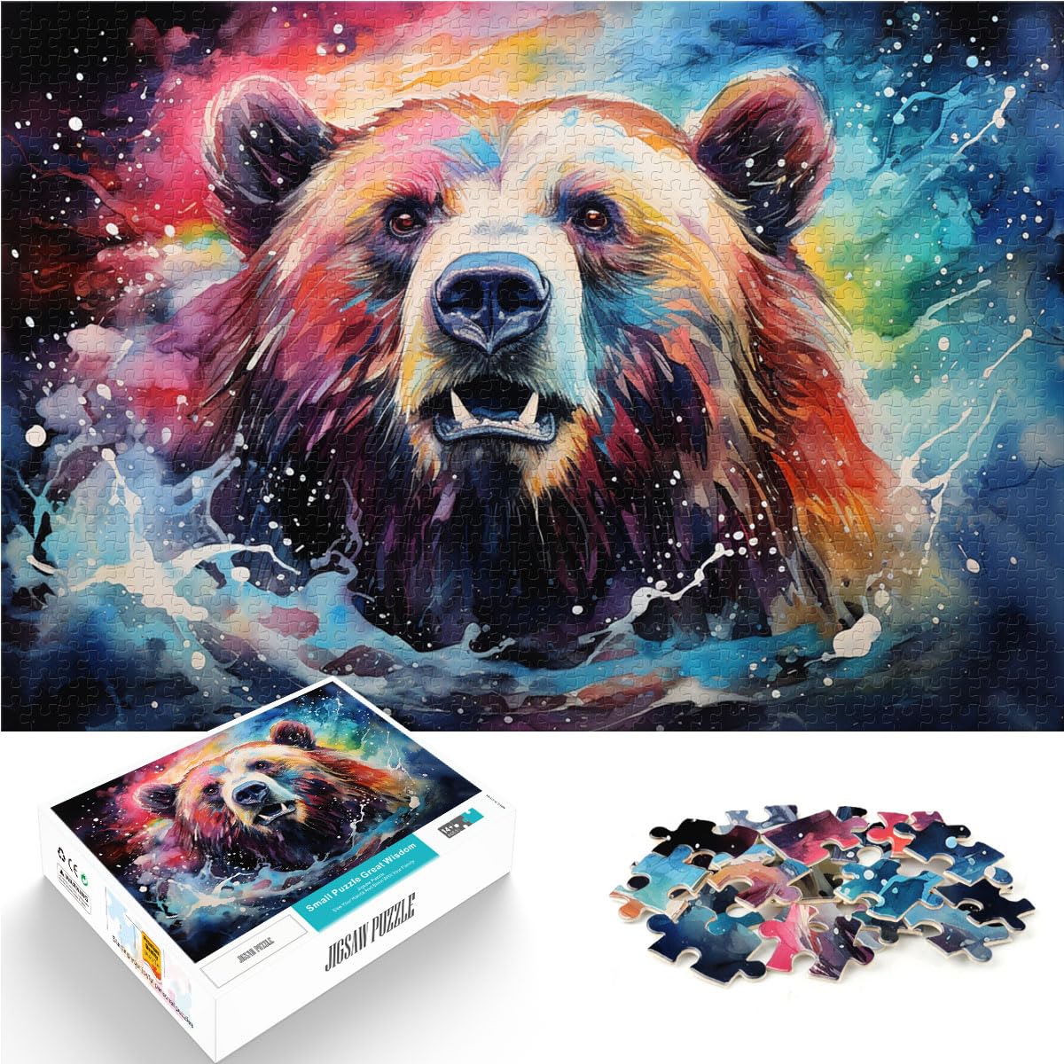 Puzzle zum Verschenken, farbenfroher Psychedelischer Bär, 1000 Teile, Puzzle-Geschenke, Holzpuzzle als Geschenk für die ganze Familie, 1000 Teile (50 x 75 cm)