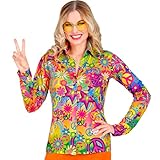 WIDMANN MILANO PARTY FASHION - 60er Jahre Bluse für Damen, Hippie, Reggae, Flower Power, Disco Fever, Schlagermove