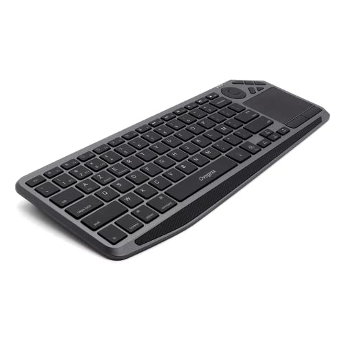 Ovegna K26: kabellose Tastatur mit integriertem Akku, Hintergrundbeleuchtung, Bluetooth und 2,4 GHz, Ultra-Fin, Touchpad, für Smart TV, Tablets mit iOS, Android, PC unter Windows, Mac und Linux (Black)