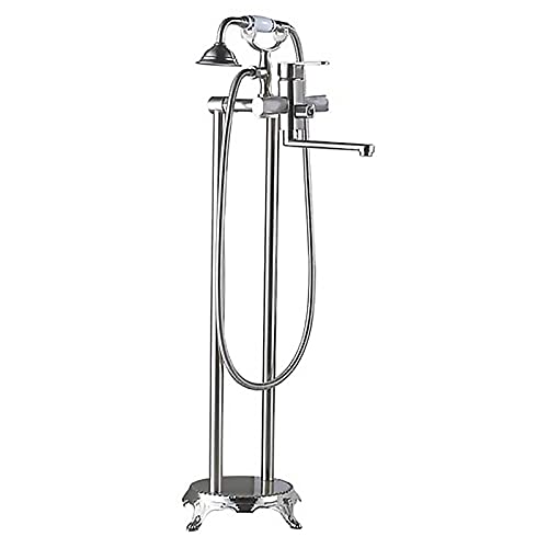 Antiker freistehender Badewannenhahn, freistehender Badewannenhahn aus Messing mit Handbrause, bodenmontierter Wasserhahn, Einhebel-Badewannenhahn mit 360°-Drehung, Chrom B (Schwarzbronze Beauty Comes