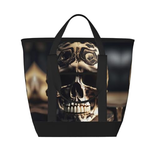 YQxwJL Skull Rock Roll Skeleton Bone Print Large Capacity Insulated Cooler Bag Shopper Bag,Travel Beach Reusable Grocery Bag for Adults, Black, One Size, Schwarz , Einheitsgröße