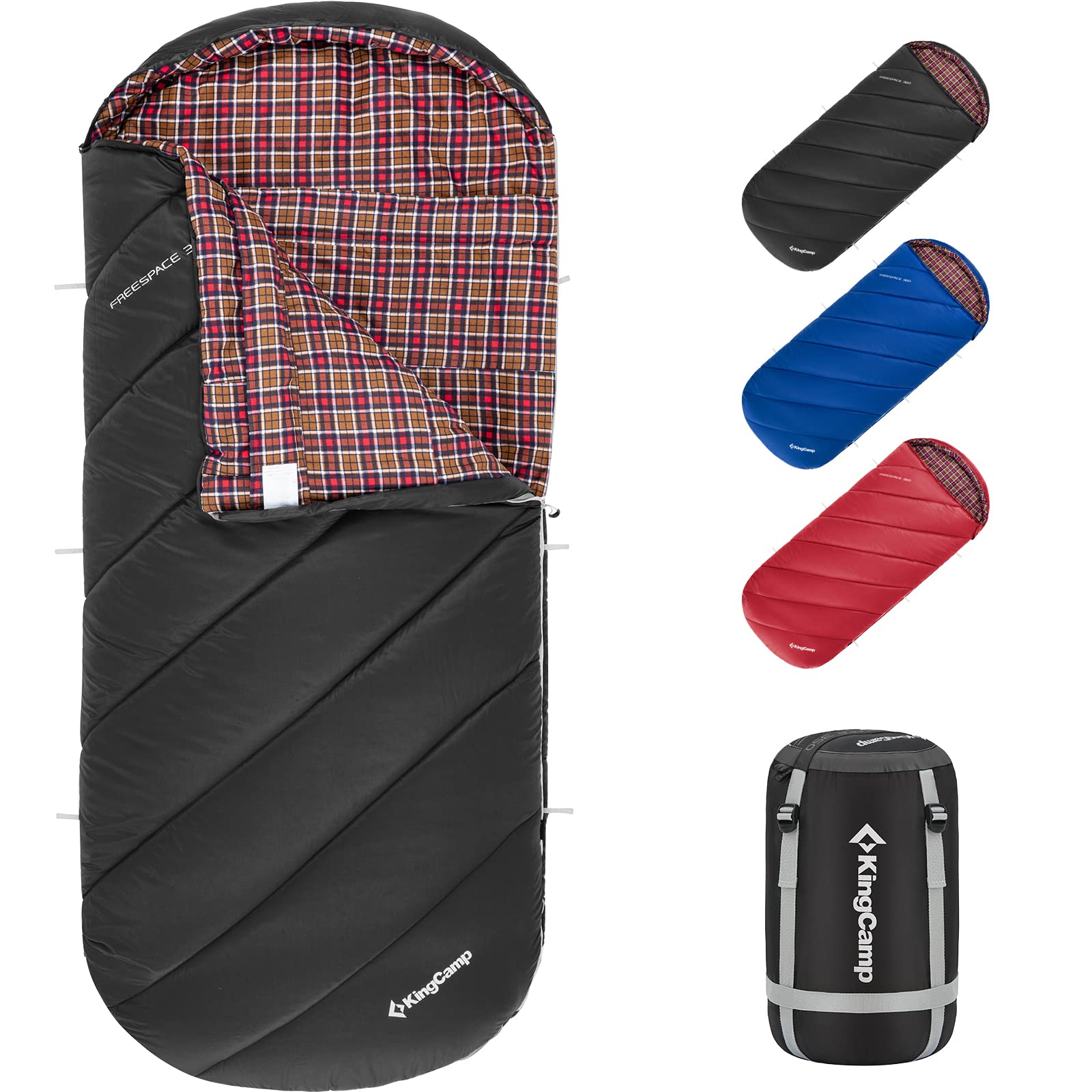 KingCamp Schlafsack Winter, Campingschlafsack Warmer Deckenschlafsack XXL Übergröße für Erwachsene Outdoor Rucksackreisen, Wandern, leicht für drinnen und draußen 3-4 Jahreszeiten, (Schwarz)