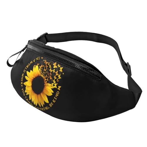 HSJFS Modische Hüfttasche mit Cartoon-Tierdruck, verstellbare Hüfttasche, lässige Brusttasche, Schmetterling und Sonnenblume, Einheitsgröße