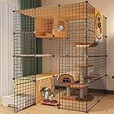 Katzenlaufstall - Katzenkäfige, Katzengehege für den Innenbereich mit Tür und geschlossener Katzentoilette, DIY-Laufstall für Haustiere, Kleintierkäfig für Kätzchen, Meerschweinche