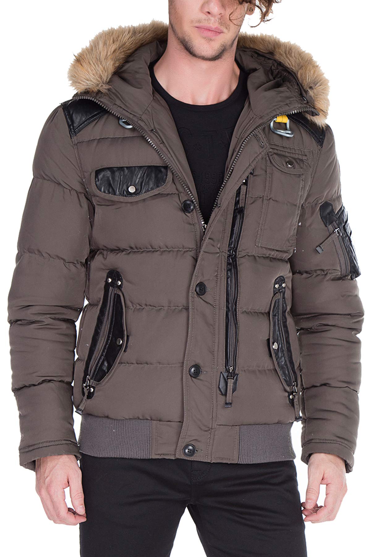 Cipo & Baxx Herren Steppjacke Winterjacke Jacke Kapuzenjacke Parka Mantel Winter Jacke Khaki M