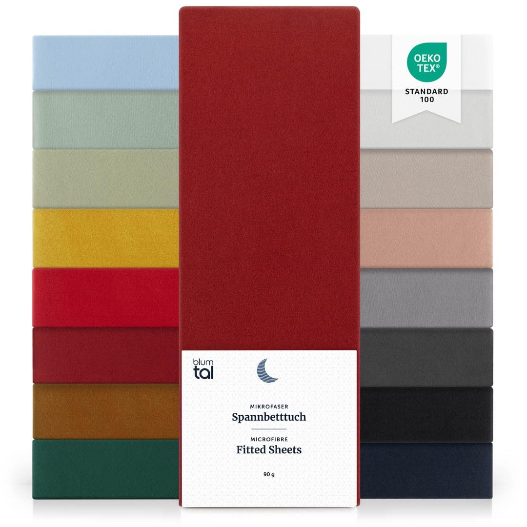 Blumtal® Spannbettlaken Microfaser - Spannbettlaken 90x190 cm im 2er Pack - Oekotex zertifizierter Bettbezug in 90x190 cm - Bettlaken für Matratzen im Set 90x190 cm - fitted sheets in Aurora Red - Rot