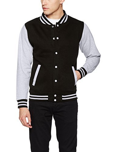 Just Hoods by AWDis Herren Jacke Varsity Jacket, Multicoloured (Jet Black/Heather Grey), XL