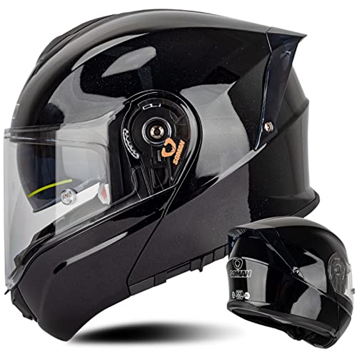 Klapphelm Motorradhelm Herren Damen Integralhelm Motorrad Flip up Helm mit Doppelter Sonnenblende für Lokomotiv Chopper Mofa Moped Roller DOT/ECE Zertifiziert, Schwarz-4XL(67~68cm)