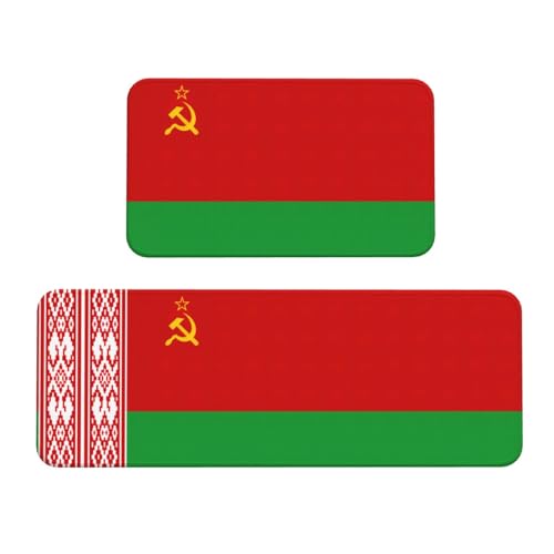 Küchenmatte, Motiv: Flagge von Belarus, 2-teilig, rutschfest, wasserdicht, für Flur, Büro