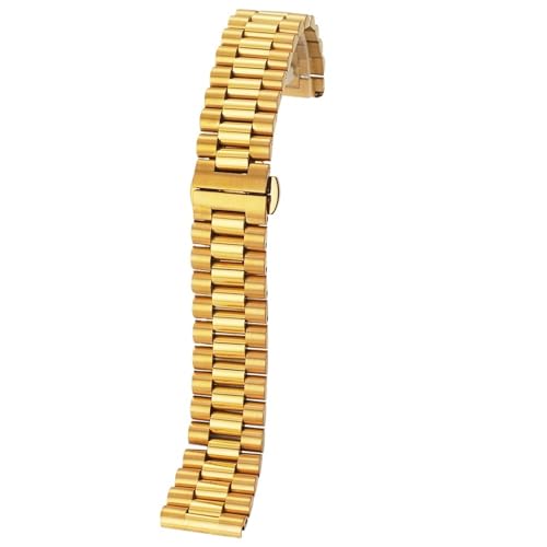 THBGTCNQ Uhrenarmband aus massivem Edelstahl mit Gliedern, 16 mm, 18 mm, 20 mm, 22 mm, universelles Ersatzarmband aus Metall mit gebogenen Enden(Gold,20mm)