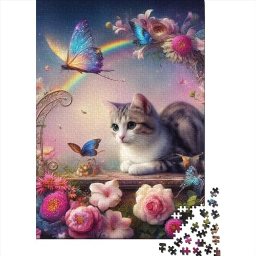 Holzpuzzle mit Katzen- und Hundeblumen, Holzpuzzle 1000 Teile für Erwachsene, schwieriges Puzzle, Weihnachtsgeburtstagsgeschenk für Erwachsene und Teenager, 75 x 50 cm