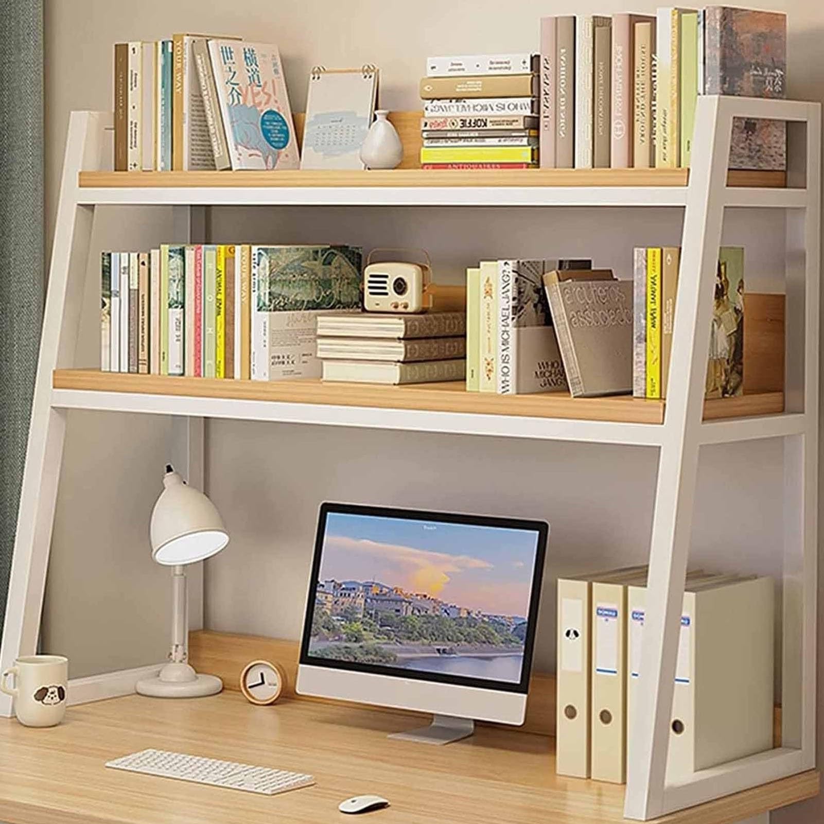 Schreibtisch-Bücherregal/Bücherschrank - Computer-Schreibtisch-Bücherregal Trapezförmiger Schreibtisch-Bücherschrank, Mehrzweck-Arbeitsplatten-Organizer-Rack, Bücherschrank für Computer-Schreibtisch