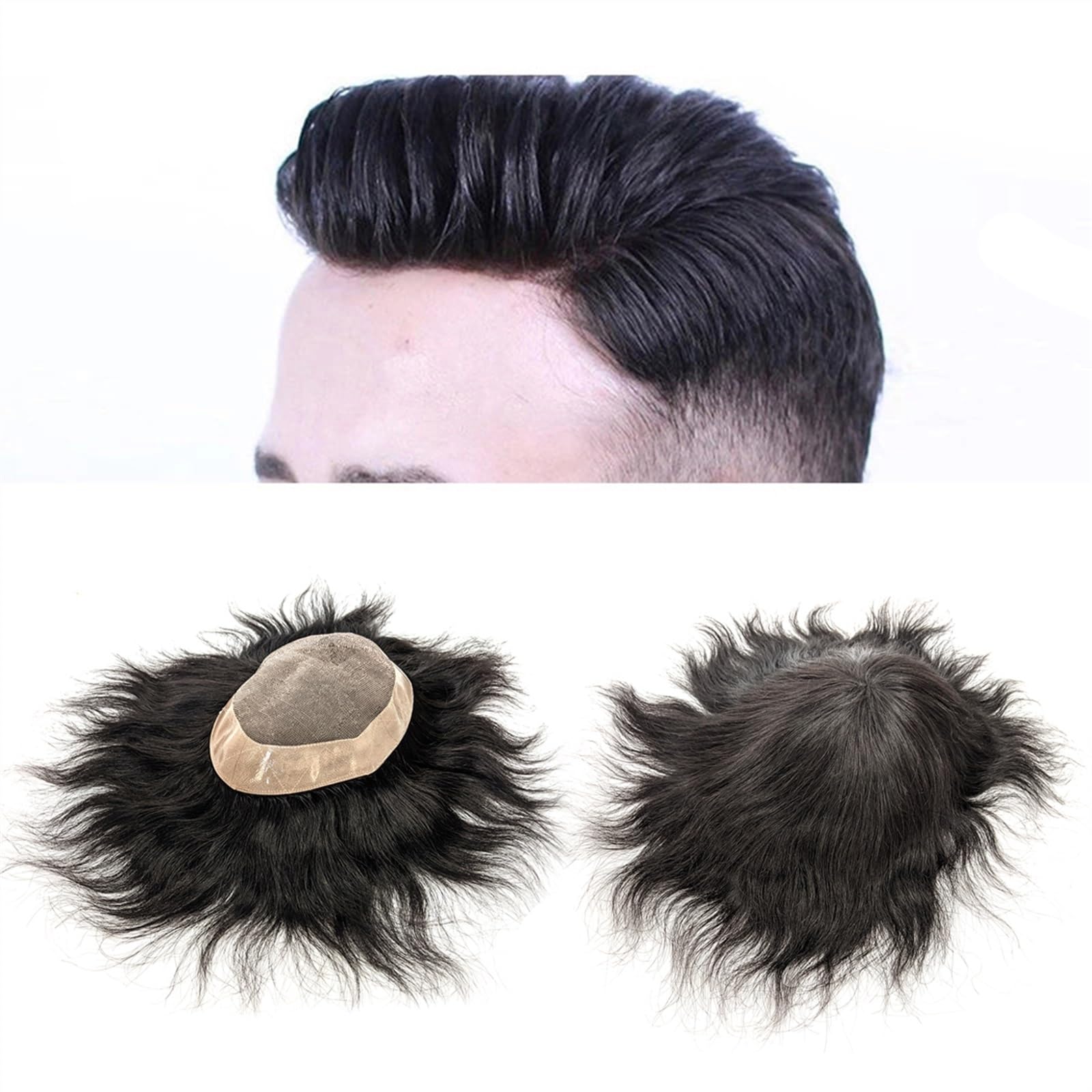 Toupet für Männer 100% natürliche Haarperücke, 6 Zoll, feines Mono-Toupet for Männer, Haarkapillarprothese, Haarsystem for Männer Männer Haarersatzsystem(6x8)