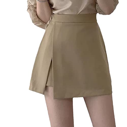 BANLUX Damenrock - Miniröcke Frauen Herbst Sexy Heiße Damen Design Einfach Rein Party Schlank Komfort Vintage Grundlegend Seitenschlitz Ästhetisch Weit Verbreitet Femme,Khaki,M