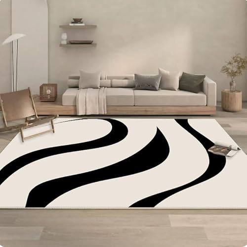 Gambo Teppich Black Ripple Teppich Moderne Abstrakte Polyester,Für Wohnzimmer Schlafzimmer Esszimmer rutschfeste Weiche Teppich,Faltbar Küchenteppich,Pflegeleicht,80X120Cm