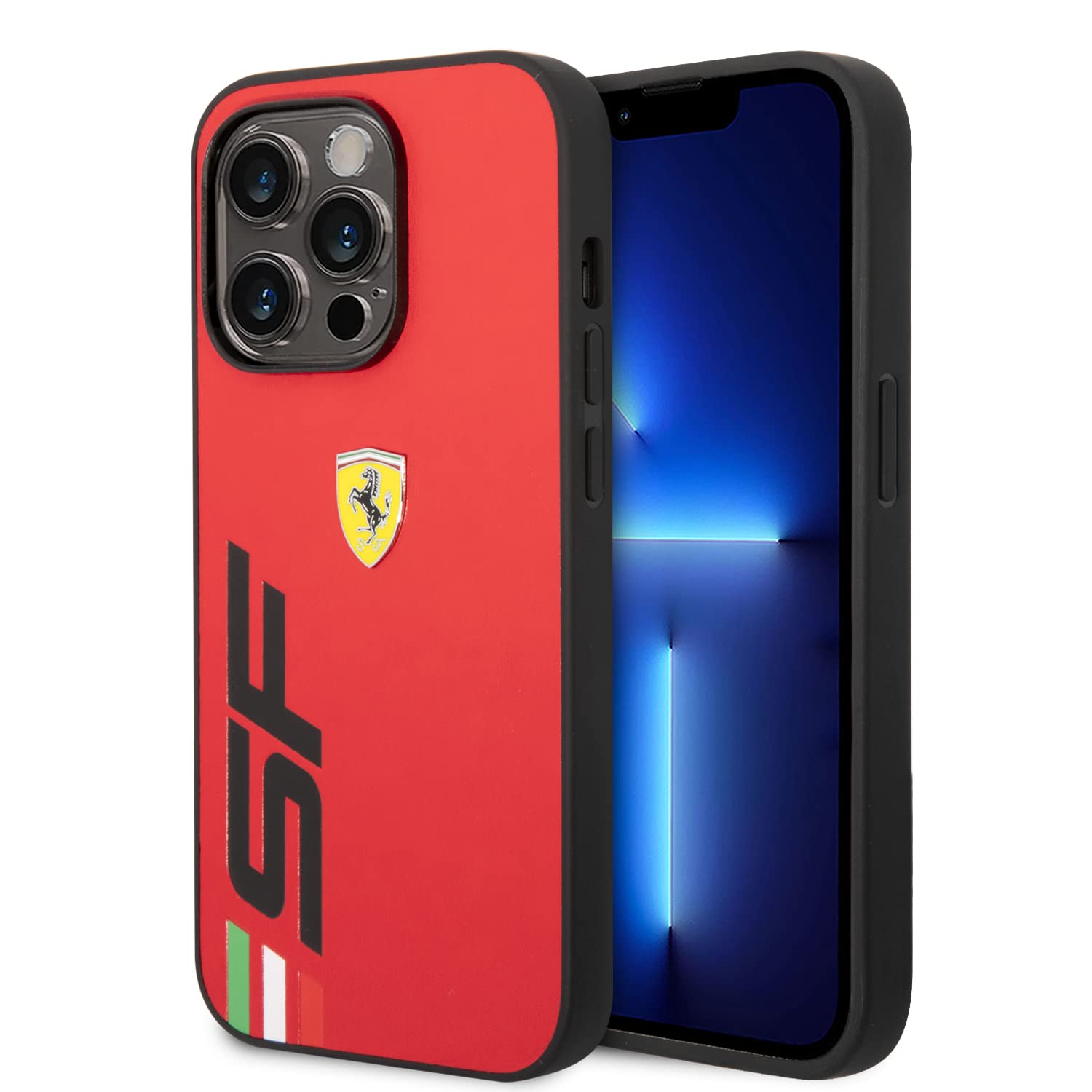 Ferrari Handyhülle für iPhone 14 Pro Max in Rot mit Big Black SF Logo, PU Leder Schutzhülle, langlebig & Anti-Scratch Case mit Easy Snap-on & Stoßdämpfung